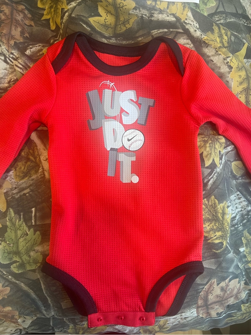 Nike "Just Do It." Waffle Long-Sleeve Baby One-Piece Onesie 6-9 Mos